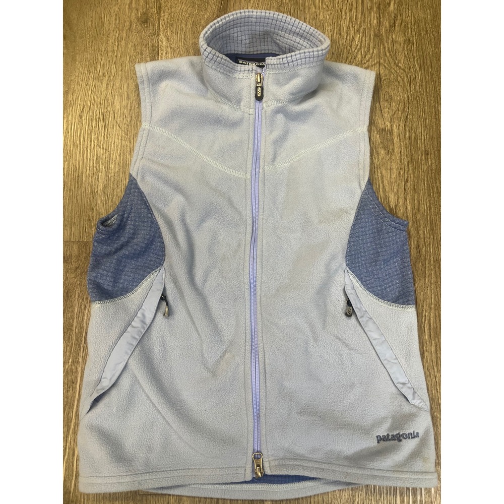 Patagonia Womens Small Full Zip Fleece Vest Light‎ Blue Mock Neck Made in USA